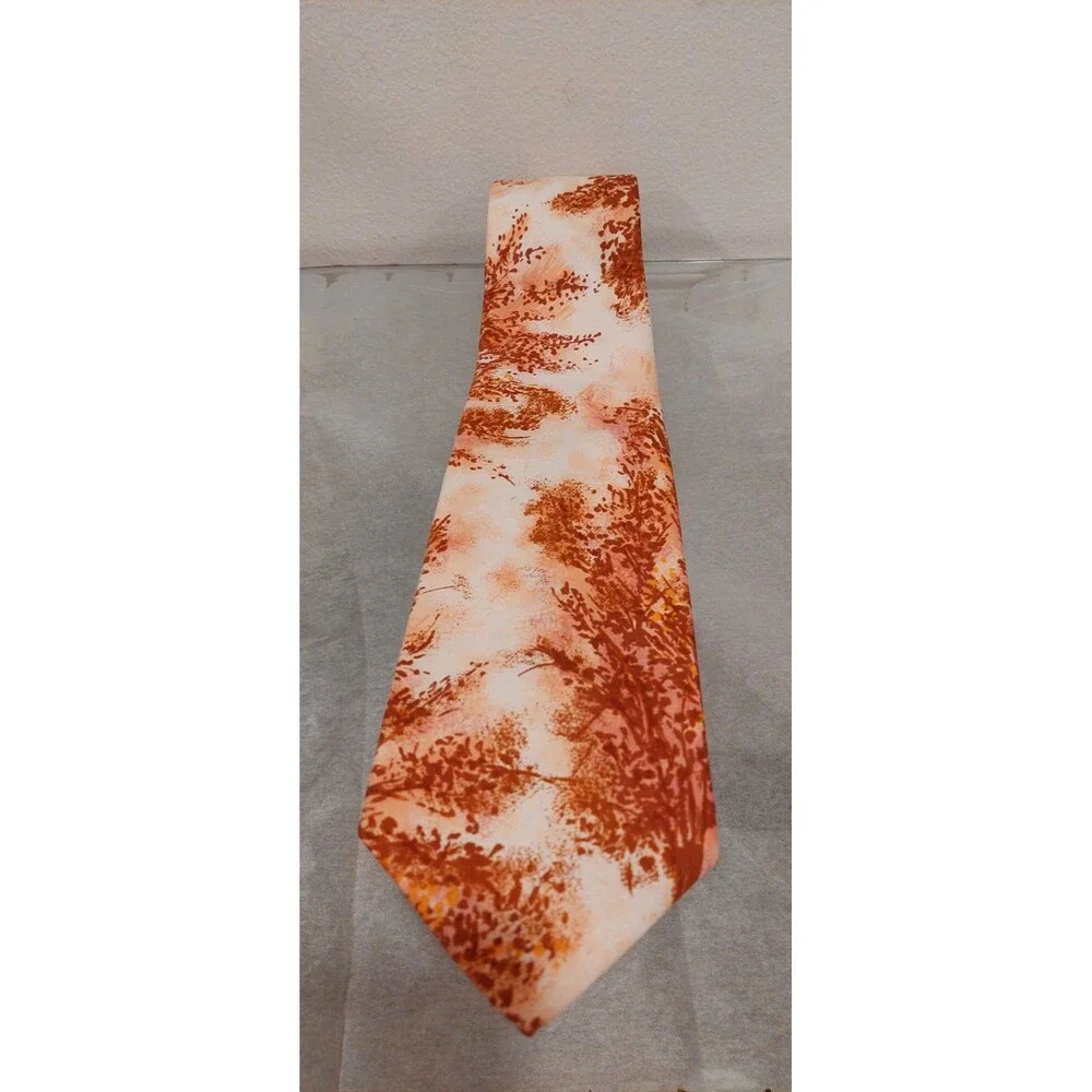 Vintage 60s 70s Pop Art Tie Custom Craft Cravats White Orange Brown Yellow Hippy